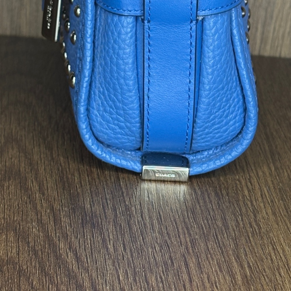 Coach Swagger 15 Lapis Blue Ombre Rivet Studded Pebble Leather Mini Satchel - Picture 7 of 12